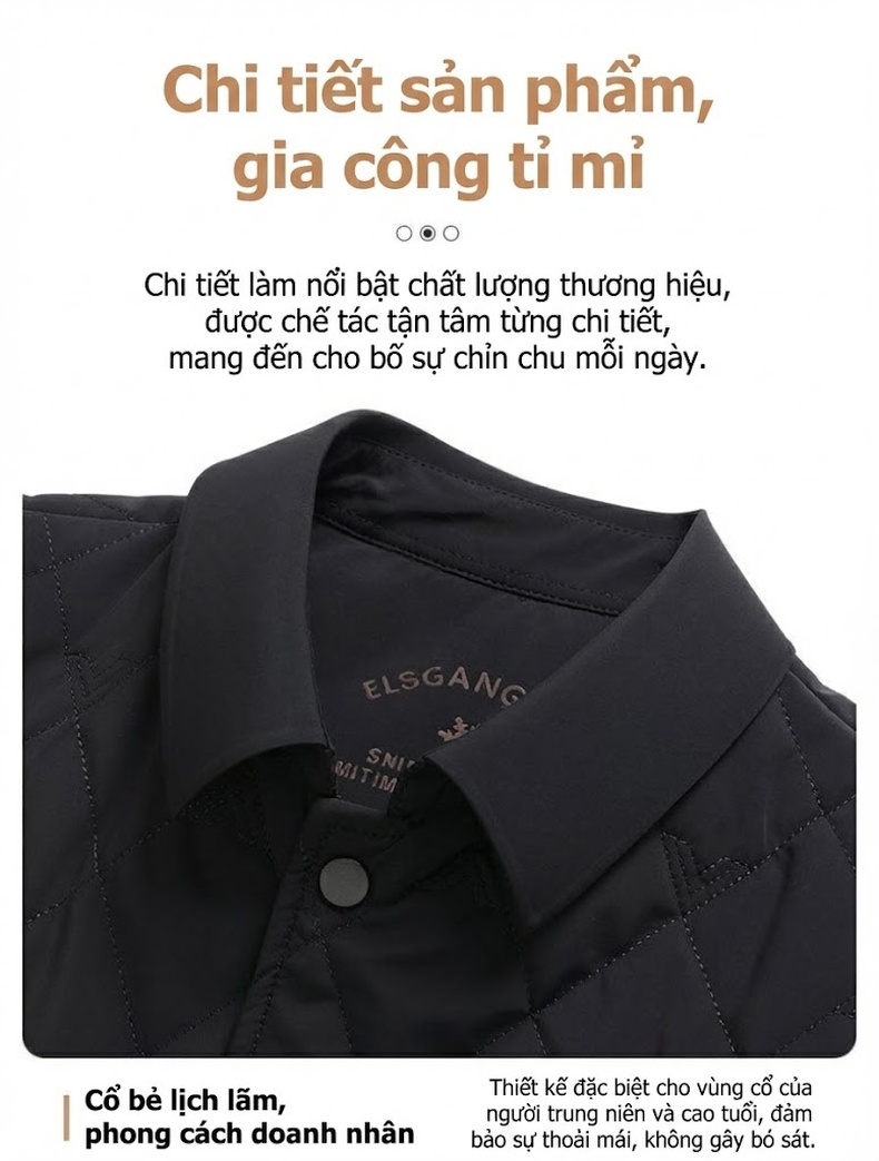 Áo Khoác Bông Nam Trung Niên Dáng Dài Vải Dệt Cổ Bẻ Màu Đen, Xanh Navy chi tiết 12