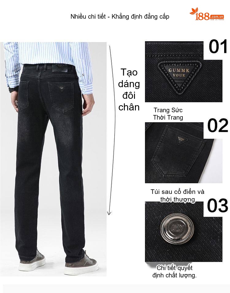 Quần Jean Dáng Suông Nam Co Giãn Thoải Mái Màu Đen chi tiết 37