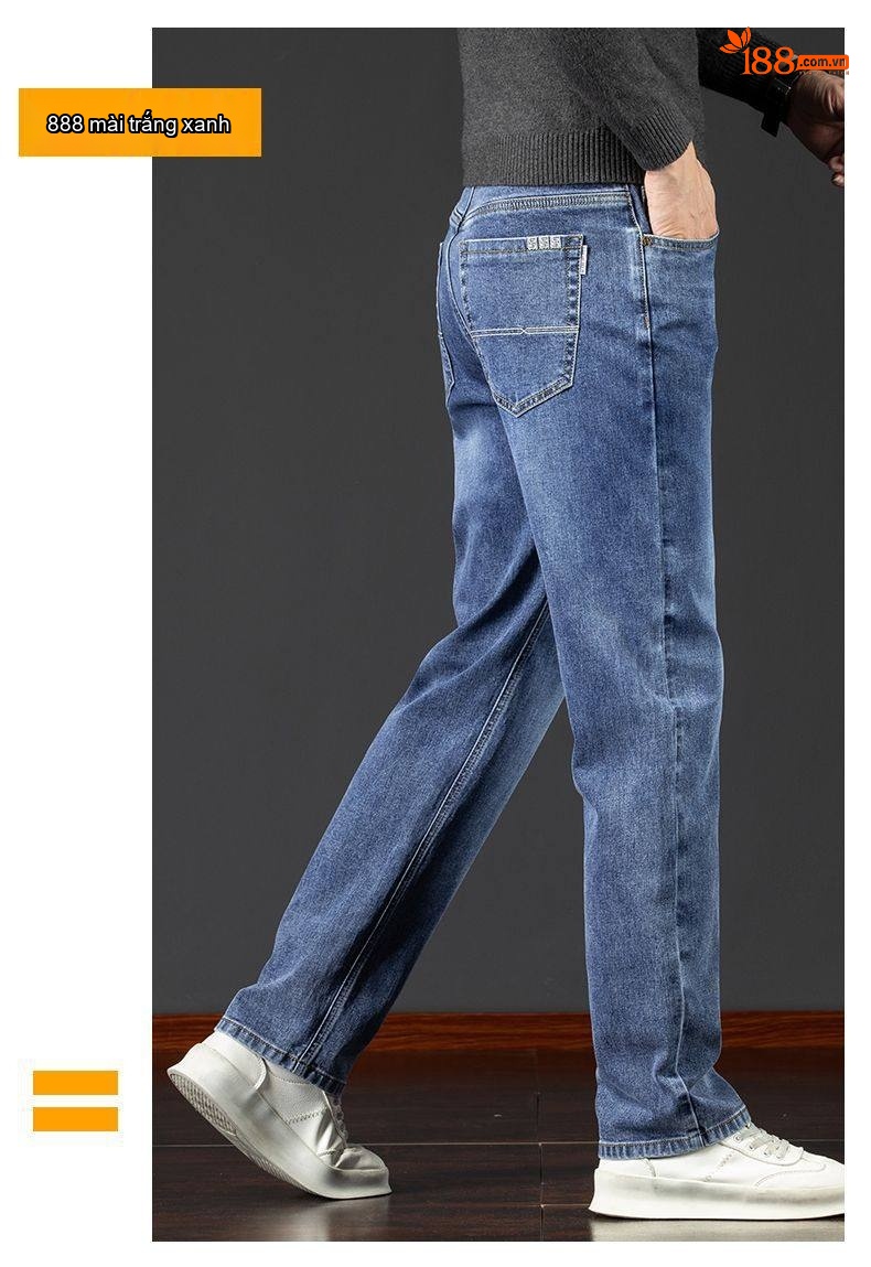 Quần Jeans Nam Ống Đứng Lưng Cao Dáng Rộng Thoải Mái Màu Xanh, Xám chi tiết 17