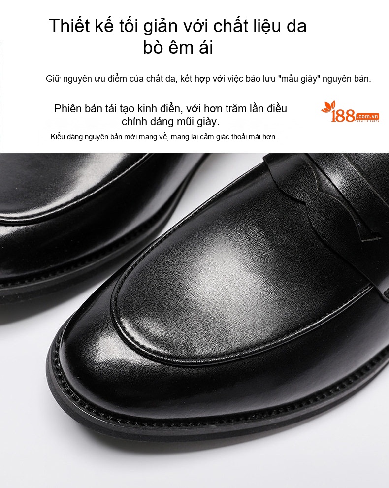 Giày Lười Nam Da Thật Penny Loafer Chiều Cao Đế Khoảng 2cm Màu Đen chi tiết 6
