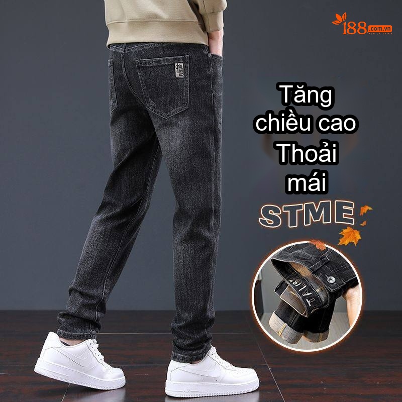 Quần Jean Nam Ống Đứng Slim Fit Co Giãn Thoải Mái Phong Cách Business Casual Màu Xám Đen