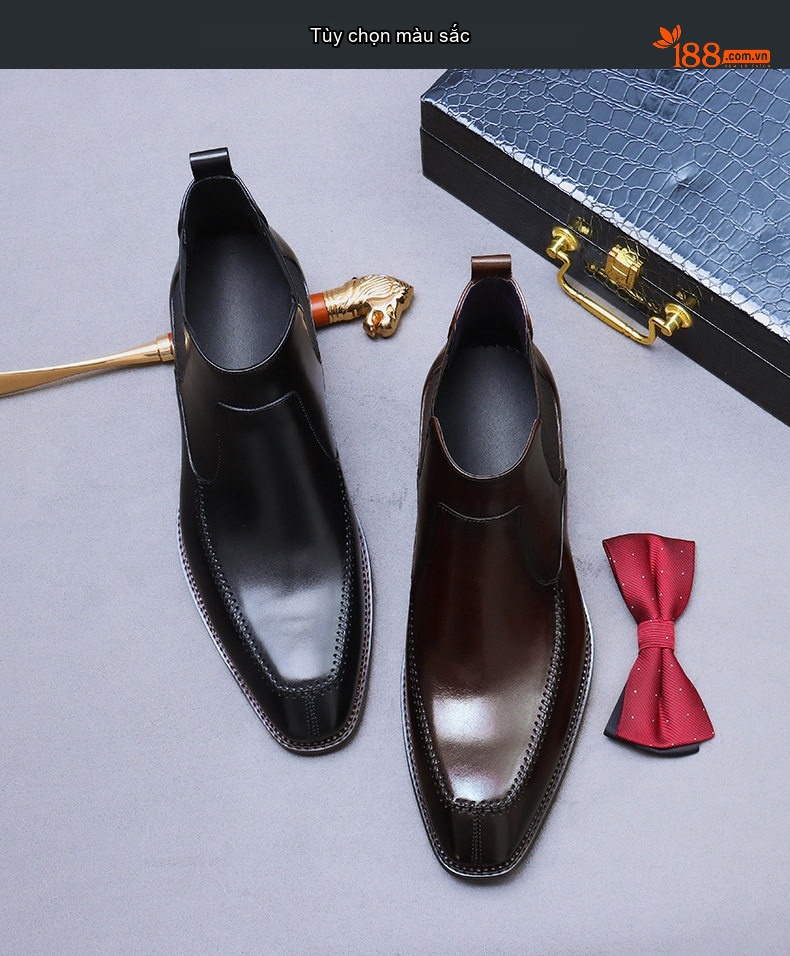 Giày Boot Chelsea Nam Da Bò Chiều Cao Đế Khoảng 3cm Màu Đen, Nâu chi tiết 2