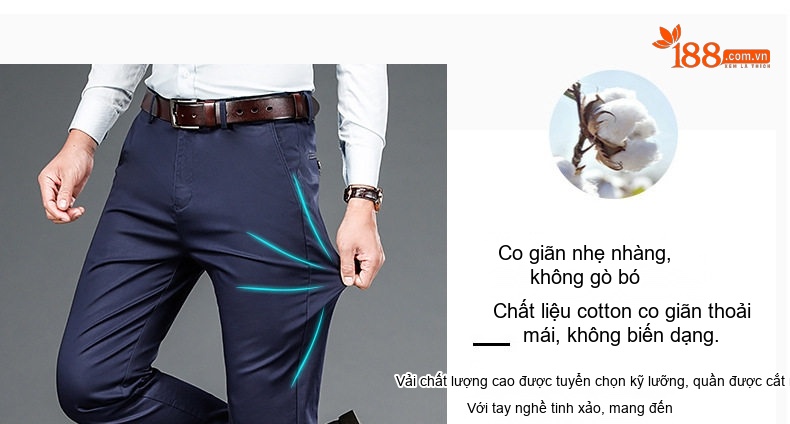 Quần Tây Nam Ống Đứng Vải Lyocell Co Giãn Thoải Mái Màu Đen, Xanh Navy chi tiết 4