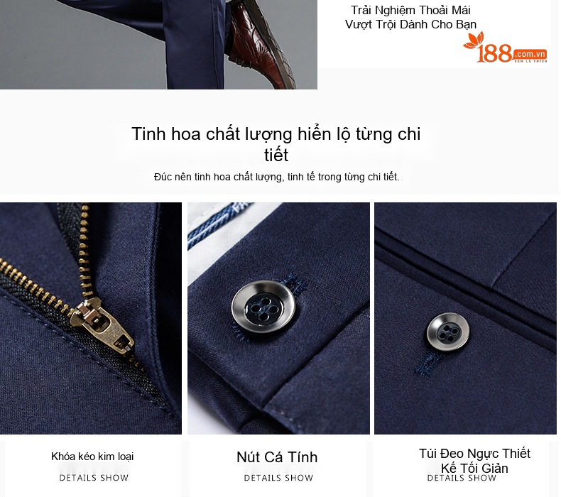Quần Tây Nam Ống Đứng Vải Lyocell Co Giãn Thoải Mái Màu Đen, Xanh Navy chi tiết 5