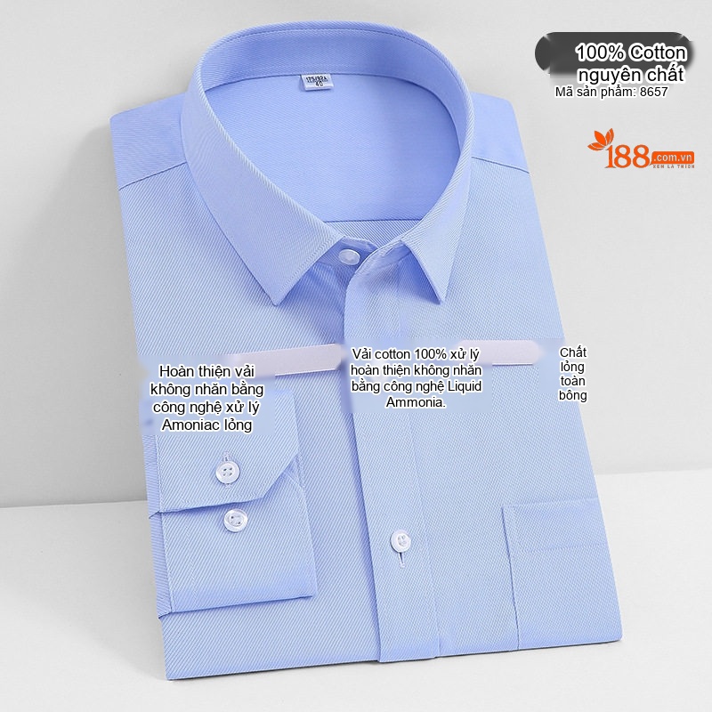 Áo Sơ Mi Dài Tay Nam Cotton Cao Cấp Chống Nhăn Màu Trắng, Xanh Dương, Đen, Đỏ...