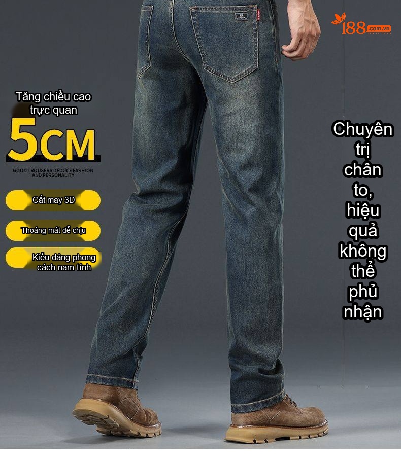 Quần Jean Nam Ống Đứng Co Giãn Thoải Mái Dáng Suông Màu Xanh Denim chi tiết 6