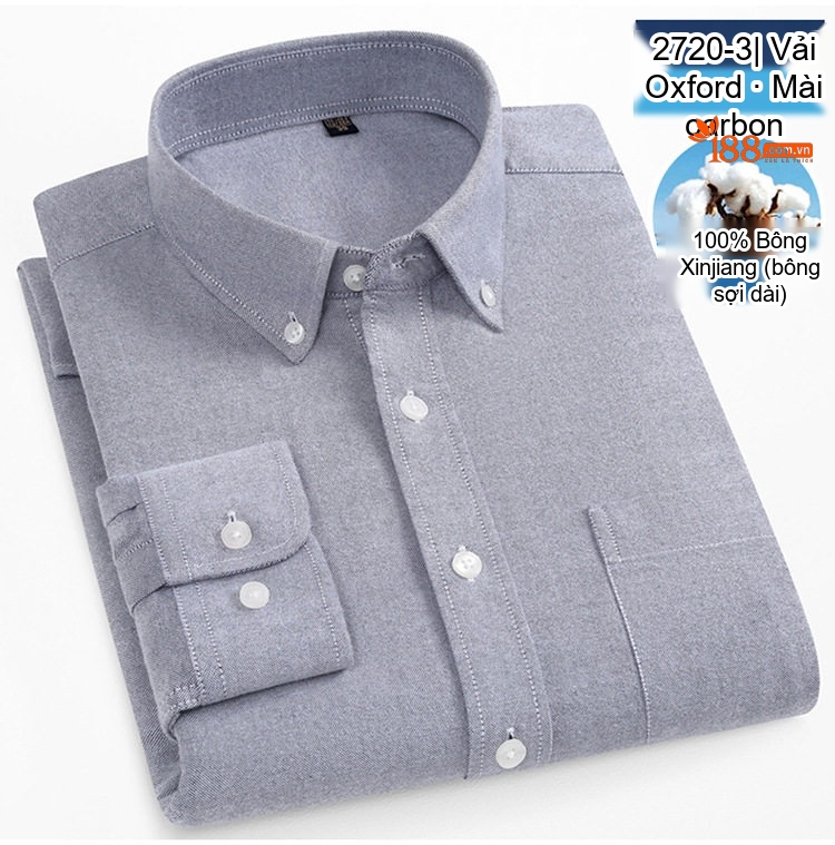Áo Sơ Mi Tay Dài Nam Cotton Oxford Dáng Ôm Màu Trắng, Xanh Dương, Xám, Xanh Lá... chi tiết 28