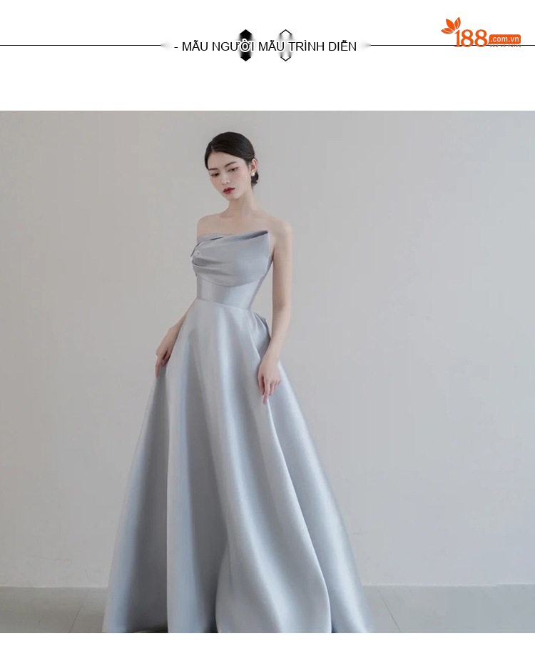 Váy Dạ Hội Dáng Dài Lụa Satin Hở Vai Cao Cấp Cho Nữ Màu Xám chi tiết 7