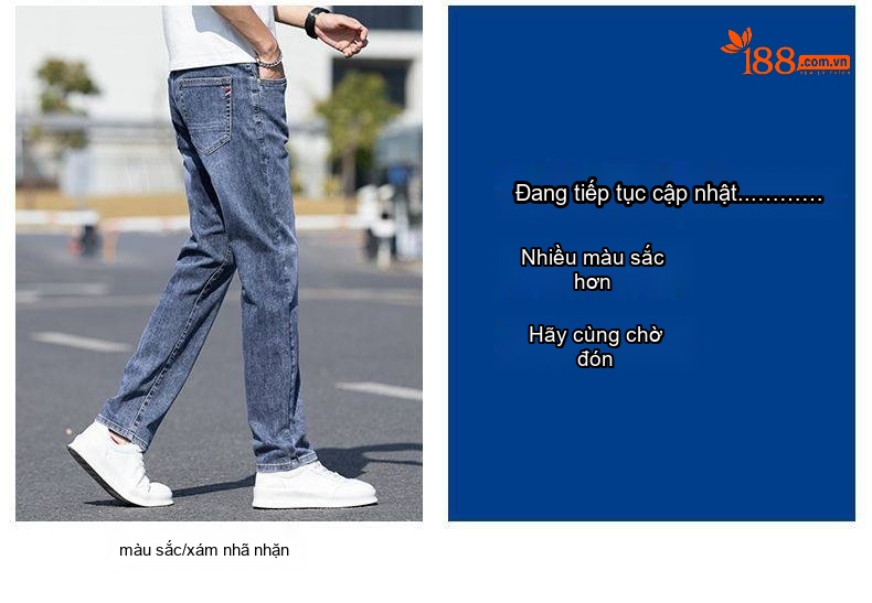 Quần Jeans Nam Ống Đứng Co Giãn Thoải Mái Phong Cách Casual Màu Xanh chi tiết 8
