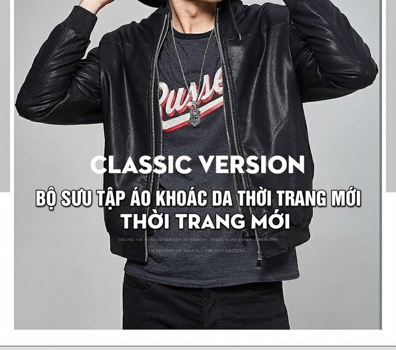 Áo Khoác Da Nam Có Mũ Trùm Đầu Phong Cách Hàn Quốc Da Bóng Màu Đen chi tiết 2