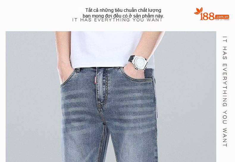 Quần Jean Nam Ống Suông Dáng Rộng Cotton Co Giãn Màu Xanh Nhạt, Xanh Đậm chi tiết 32