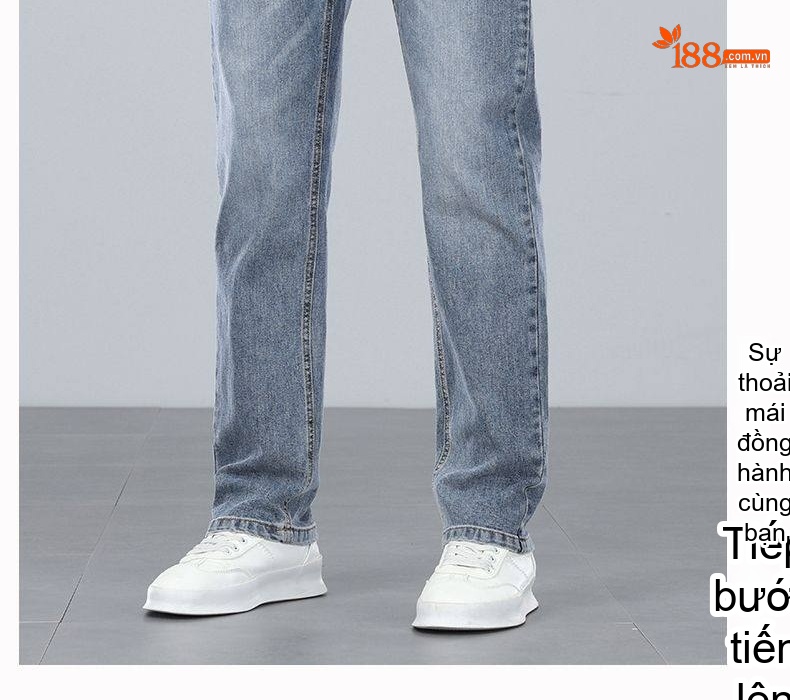 Quần Jean Nam Ống Suông Dáng Rộng Cotton Co Giãn Màu Xanh Nhạt, Xanh Đậm chi tiết 33