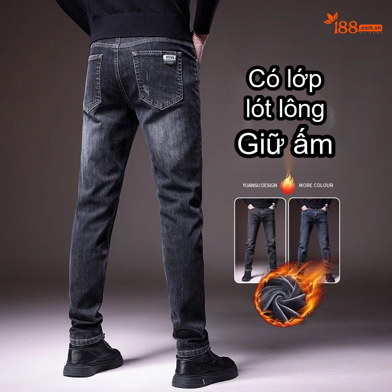 Quần Jean Nam Ống Đứng Co Giãn Nhẹ Kiểu Dáng Ôm Vừa Vặn Màu Đen, Xanh Đen chi tiết 5