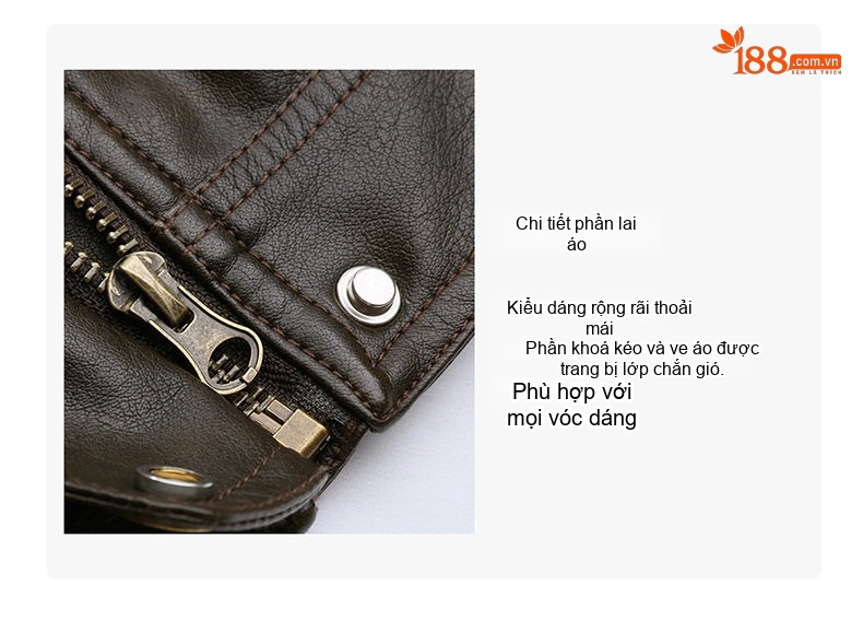 Áo Khoác Da PU Nữ Cổ Lông Dày Dặn Kiểu Bomber Màu Nâu, Trắng chi tiết 12
