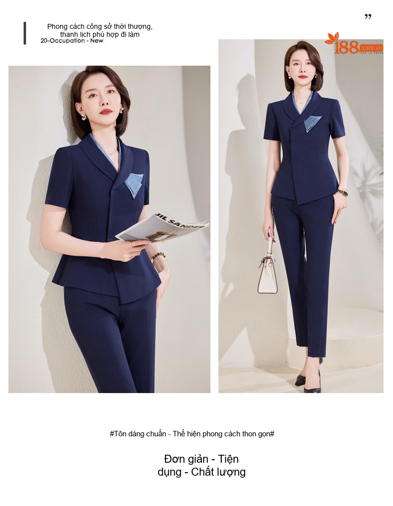 Set Bộ Vest Công Sở Nữ Tay Ngắn Thiết Kế Thanh Lịch Màu Đen, Xanh Navy chi tiết 22
