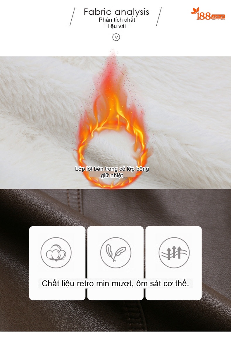 Áo Khoác Da PU Nữ Cổ Lông Dày Dặn Lót Lông Kiểu Bomber Màu Đen, Nâu chi tiết 12