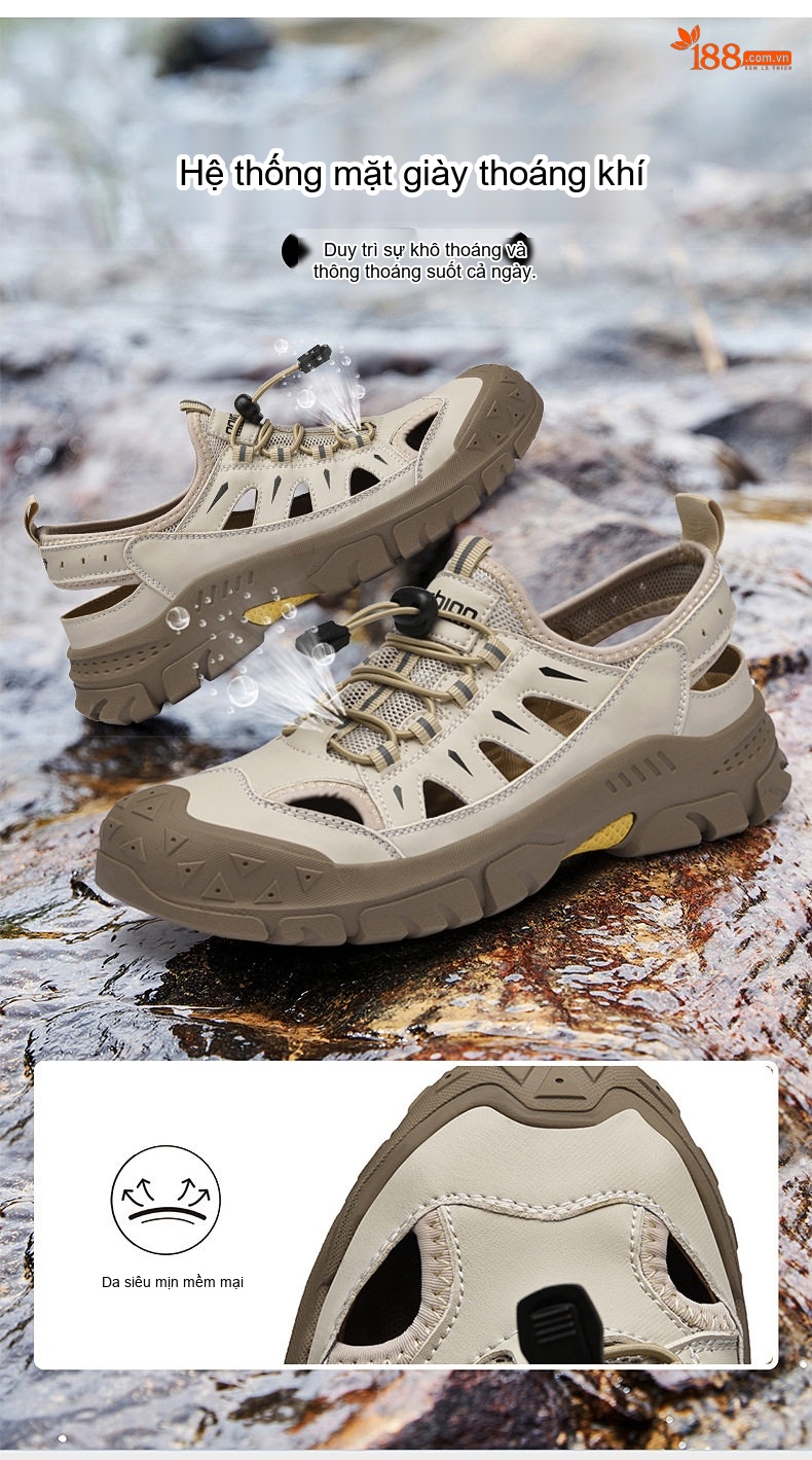 Dép Sandal Nam Mũi Bít Lưới Thoáng Khí Size Lớn Đế Cao 3cm chi tiết 4