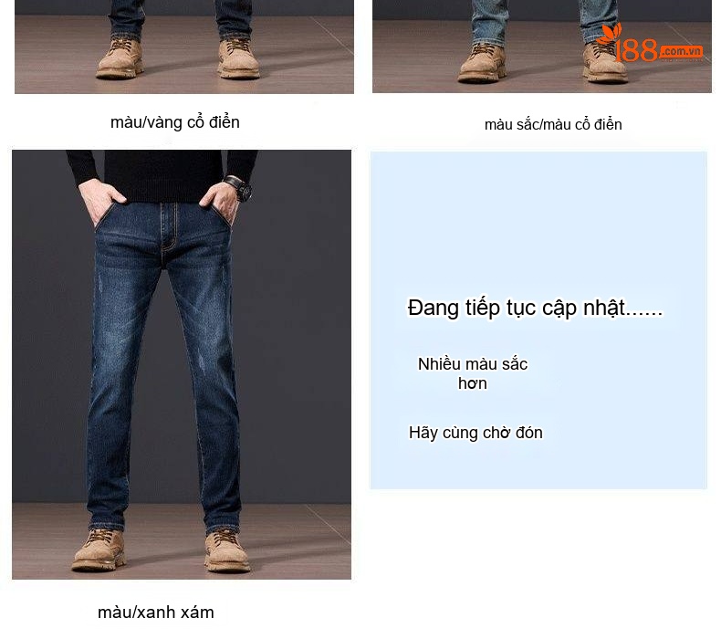 Quần Jean Dài Nam Màu Xanh Dương Rửa Bụi, Dáng Ôm Vừa, Ống Đứng, Phong Cách Retro chi tiết 12