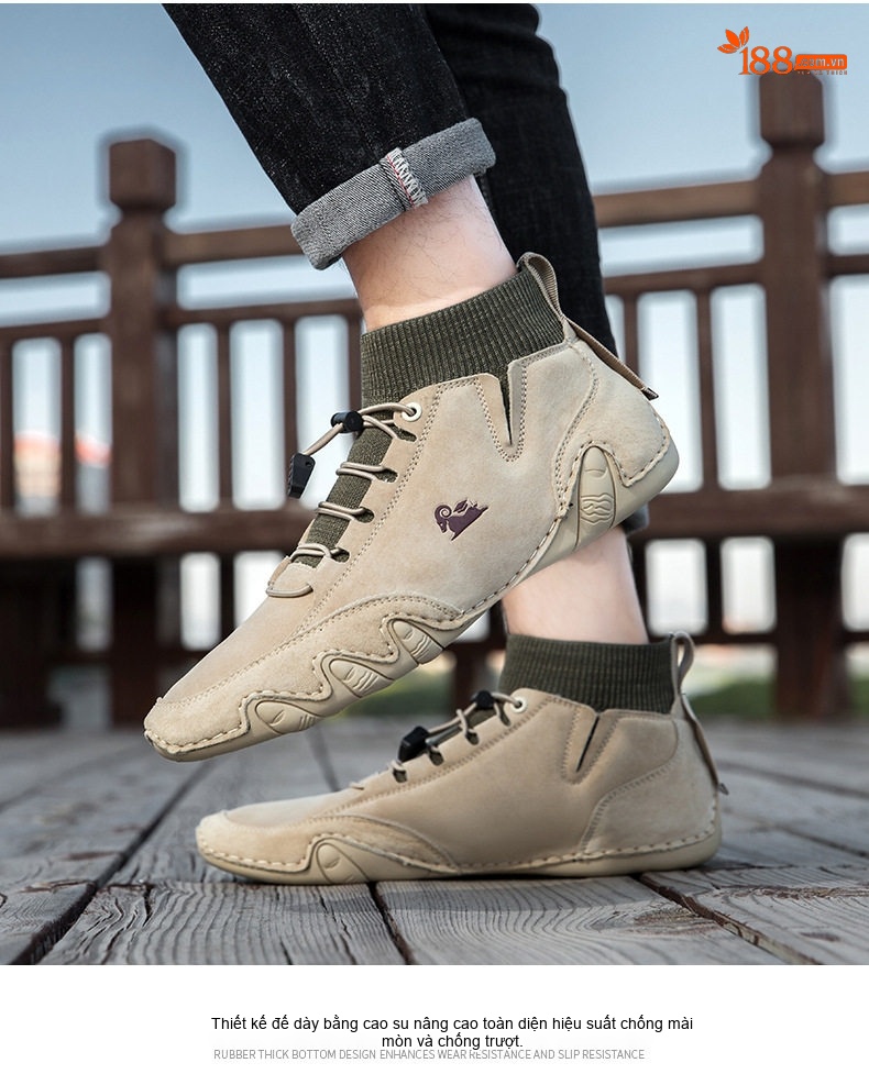 Giày Boot Nam Cao Cổ Da Mờ Lót Lông Chiều Cao Đế Khoảng 3cm Màu Be, Xám chi tiết 9