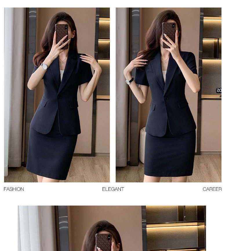 Bộ Vest Công Sở Nữ Tay Ngắn Quần/Chân Váy Màu Xám, Đen chi tiết 30