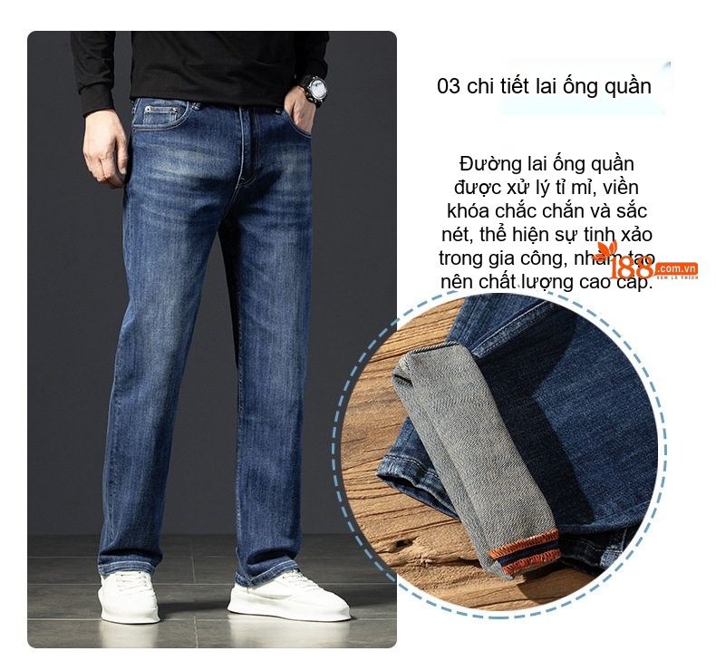 Quần Jean Nam Cotton Co Giãn Dáng Suông Rộng Phong Cách Doanh Nhân Màu Xanh chi tiết 17