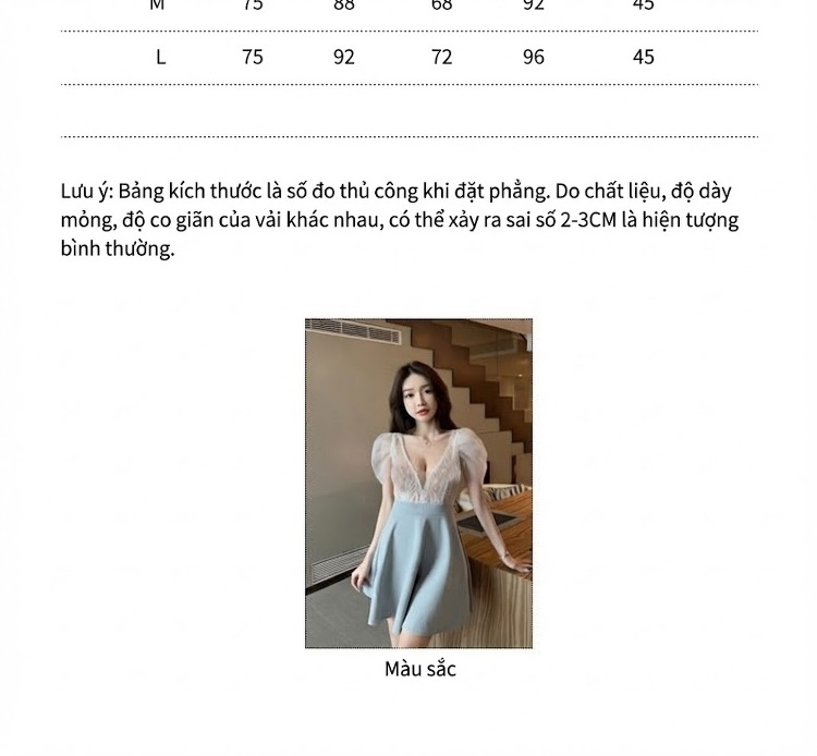 Váy Ngắn Chữ A Cổ Chữ V Tay Bồng Lưới Xuyên Thấu Màu Xám, Trắng chi tiết 5