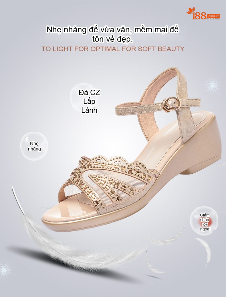 Dép Sandal Nữ Quai Hậu Đế Xuồng Da Mềm Đế Cao 5cm - 6cm Màu Vàng, Đen chi tiết 3