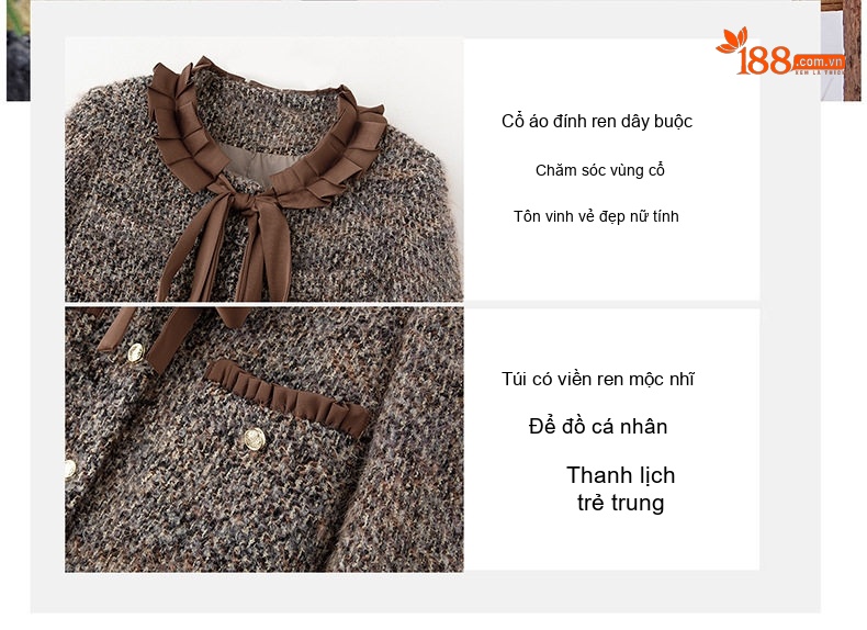 Set Áo Khoác Lông Và Chân Váy Ngắn Phong Cách Tiểu Thư Thanh Lịch Màu Nâu chi tiết 13