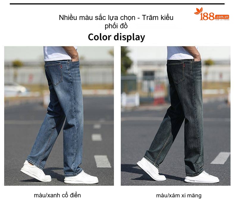 Quần Jean Nam Ống Đứng Dáng Rộng Co Giãn Thoải Mái Màu Xanh Đậm, Xanh Nhạt chi tiết 26