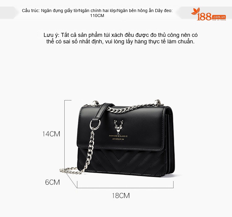 Túi Đeo Chéo Nữ Dây Xích Hình Chữ Nhật Da Bóng Phong Cách Thời Trang Màu Đen, Trắng chi tiết 6