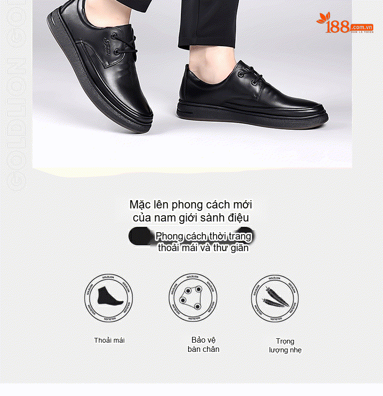 Giày Tây Buộc Dây Nam Da Thật Chiều Cao Đế Khoảng 3cm Màu Đen chi tiết 8