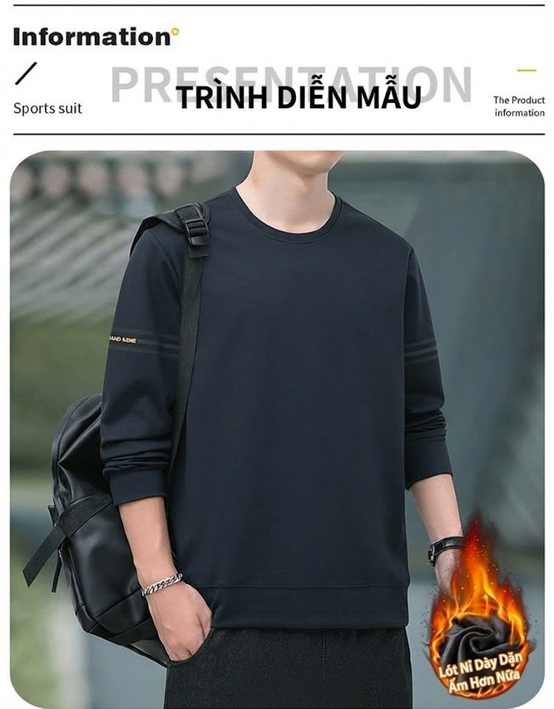 Áo Thun Tay Dài Nam Cổ Tròn Phong Cách Thể Thao Màu Xanh Navy, Xám chi tiết 9