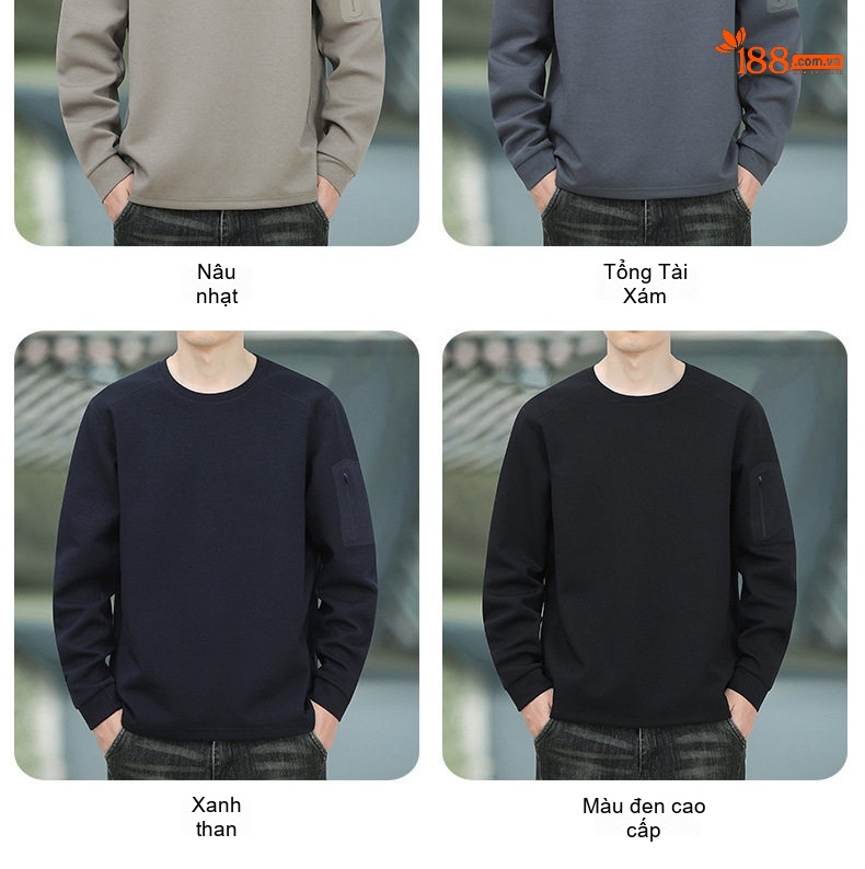 Áo Thun Dài Tay Nam Cổ Tròn Phong Cách Hàn Quốc Form Rộng Màu Xám, Đen, Xanh Navy chi tiết 8