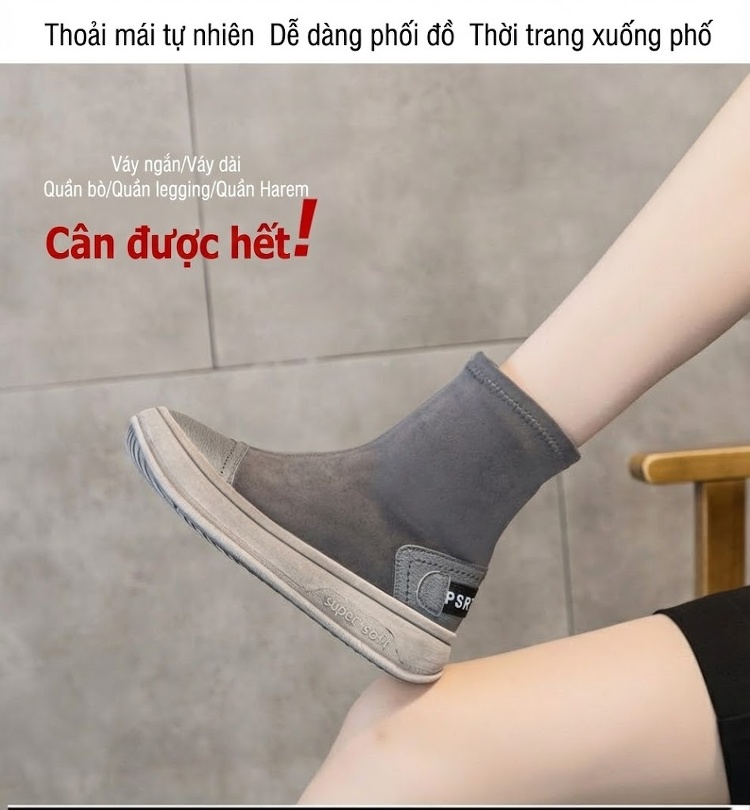 Boot Nữ Cổ Chun Da Mờ Đế Dày Chiều Cao Đế Khoảng 4cm Màu Đen, Xám chi tiết 8