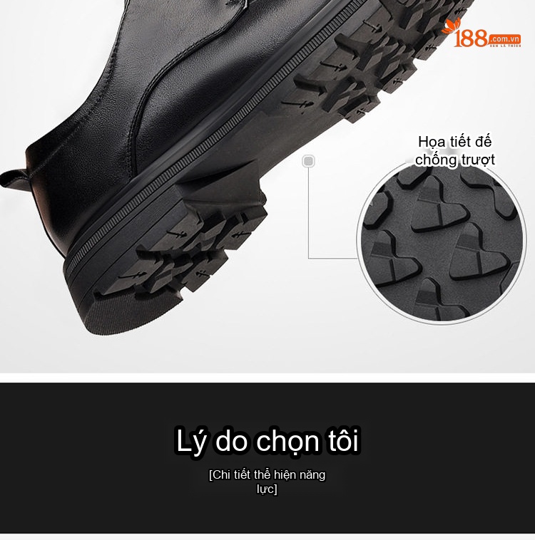 Giày Tây Buộc Dây Nam Da Bò Chiều Cao Đế Khoảng 3cm Màu Đen chi tiết 14