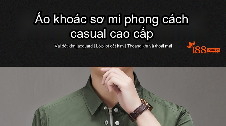 Áo Khoác Nam Cổ Sơ Mi Mỏng Nhẹ Màu Xanh Olive, Đen chi tiết 1