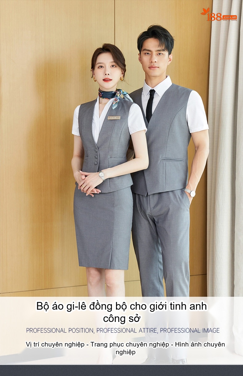 Áo Gile Công Sở Nữ Kiểu Dáng Vest Thiết Kế Thanh Lịch Màu Xám, Xanh Navy chi tiết 2