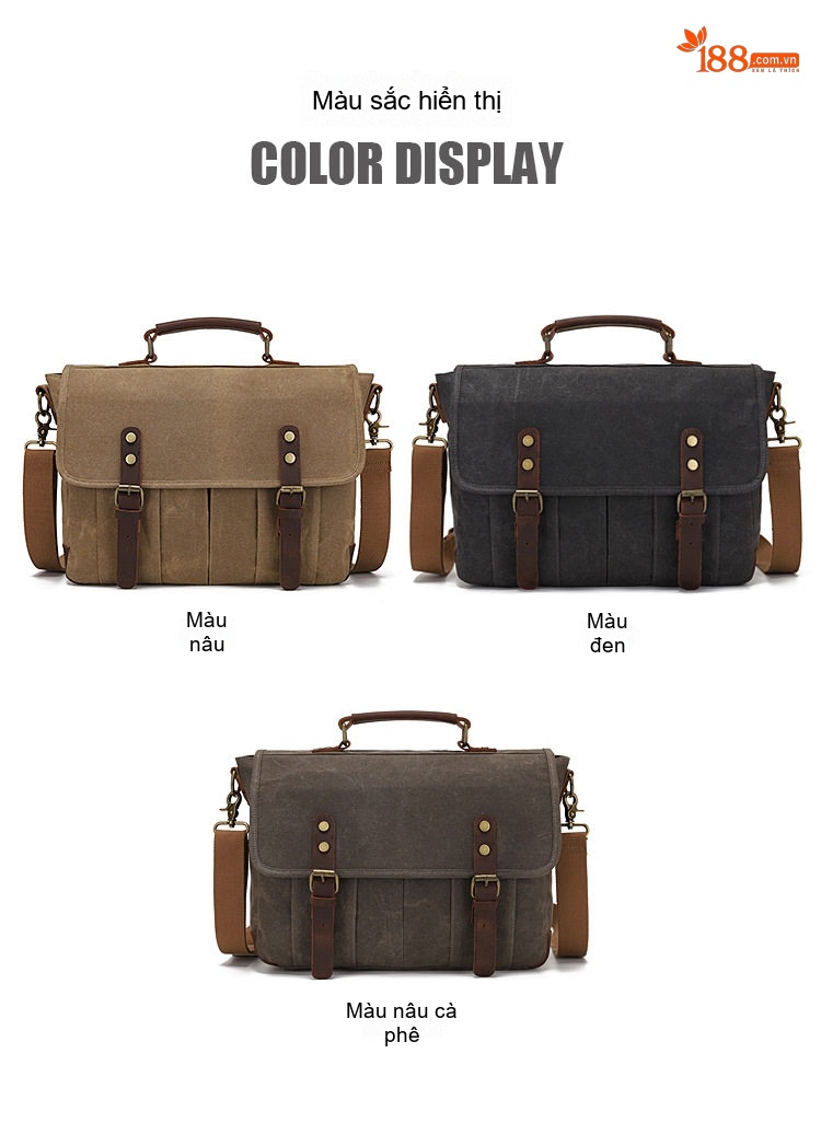 Túi Đeo Chéo Nam Vải Canvas Phối Da Bò Túi Máy Ảnh Phong Cách Retro chi tiết 15