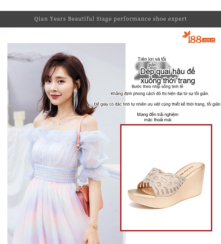 Dép Lê Nữ Đế Xuồng Quai Trong Suốt Đính Đá Chiều Cao Đế Khoảng 6cm Màu Bạc, Đen chi tiết 1