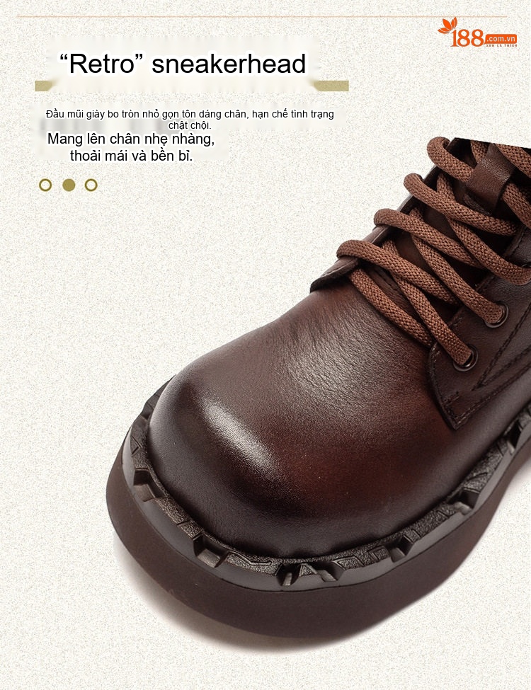 Boot Martin Nữ Da Bò Cổ Cao Tăng Chiều Cao Đế Khoảng 6cm Màu Đen, Nâu chi tiết 4