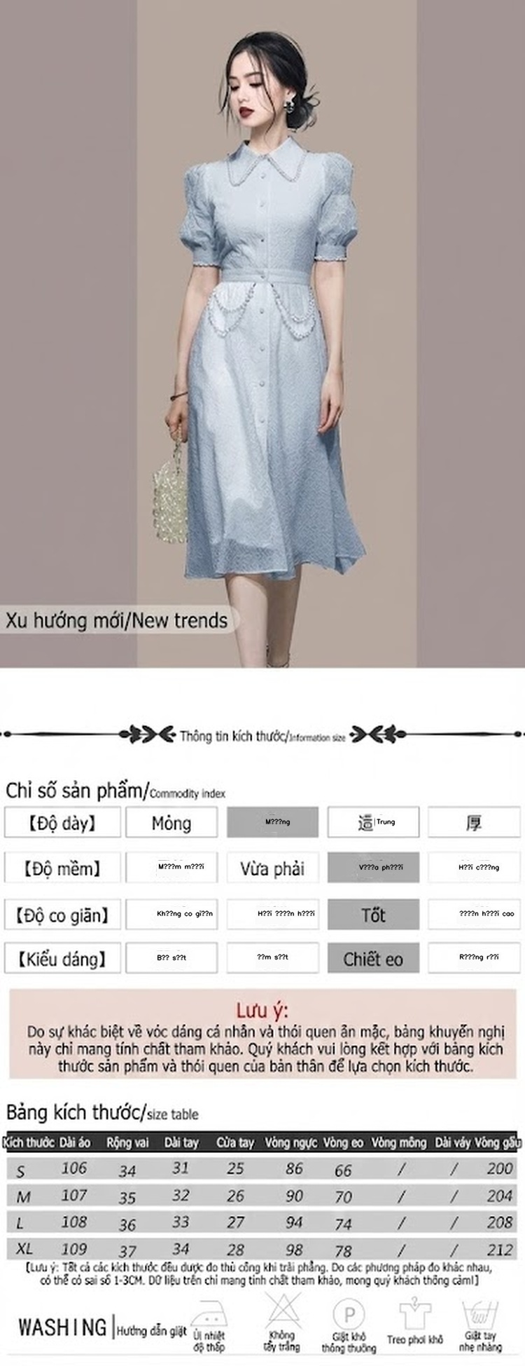 Váy Đầm Nữ Dáng Dài Tay Lồng Đèn Cổ Điển Đính Cườm Thanh Lịch Màu Xanh Lam chi tiết 1