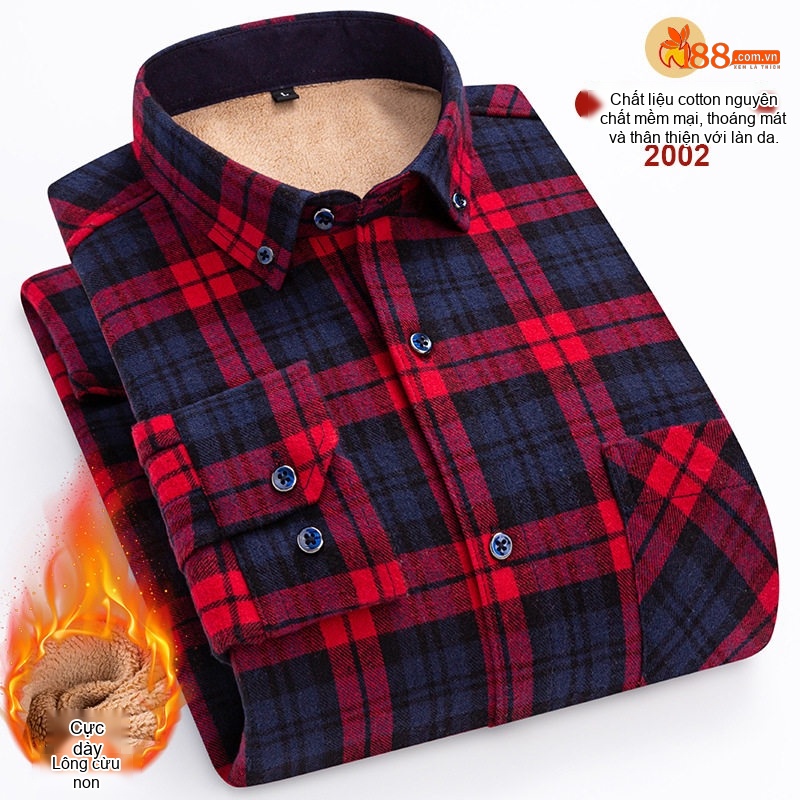 Áo Sơ Mi Nam Ca Rô Lông Cừu Non Cotton Dày Dặn Giữ Ấm Màu Đen, Đỏ, Xanh Dương, Xanh Lá...