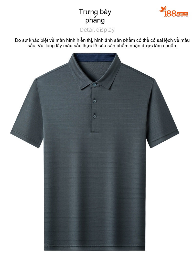 Áo Polo Nam Tay Ngắn 100% Tơ Tằm Mát Lạnh Cổ Bẻ Màu Xám, Xanh Navy, Tím chi tiết 7