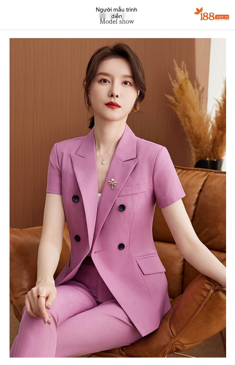 Bộ Vest Công Sở Nữ Tay Ngắn Màu Đen, Hồng, Xanh Navy chi tiết 8