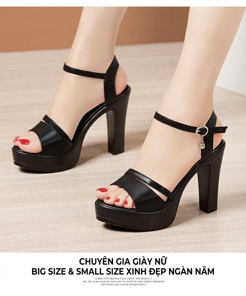 Giày Sandal Cao Gót Nữ Quai Ngang Đế Xuồng Da Bóng Gót Cao 8cm Màu Đen, Đỏ, Bạc chi tiết 12