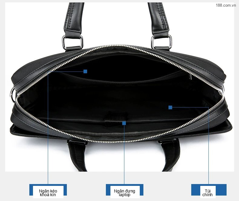 Túi Xách Tay Nam Vải Oxford Công Sở Đựng Laptop Chống Nước Màu Đen chi tiết 7