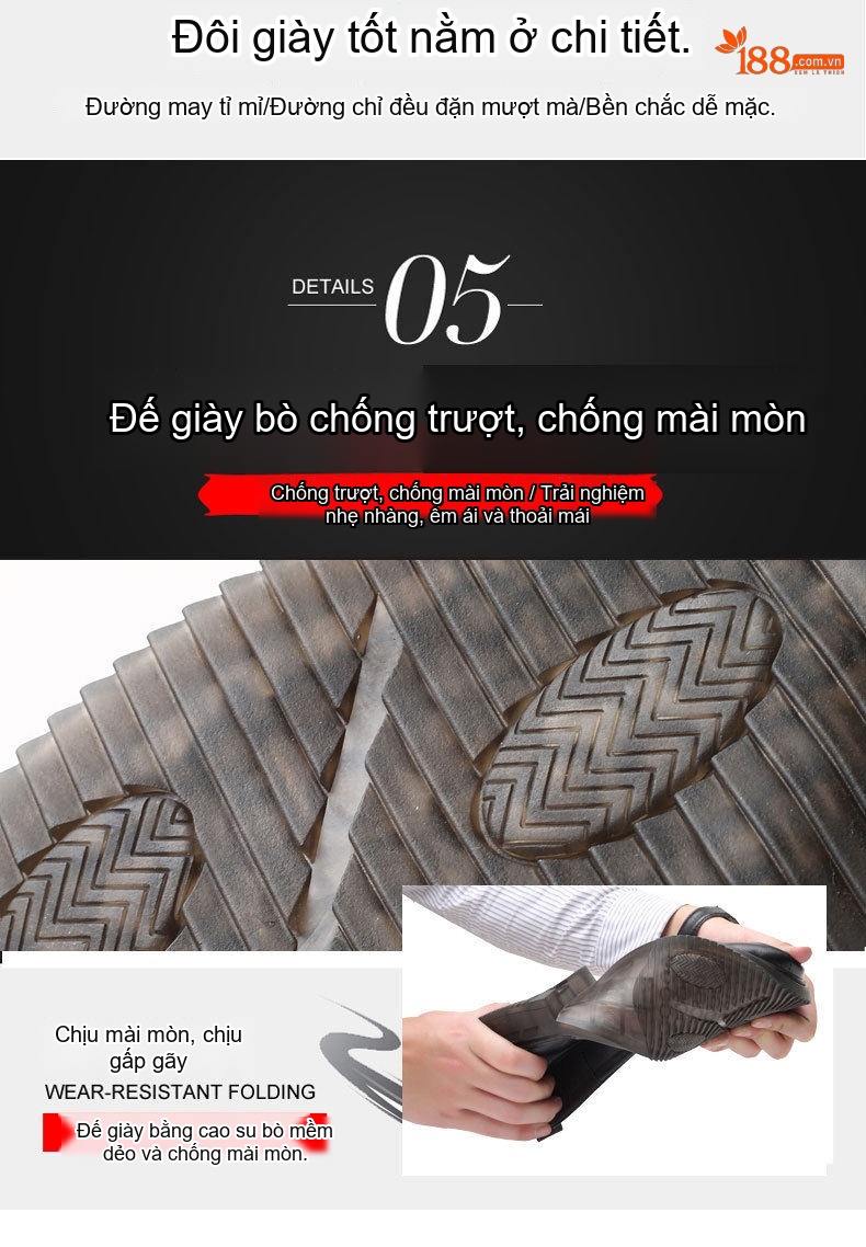 Giày Lười Nam Da Bò Đầu Tròn Chiều Cao Đế Khoảng 3cm Màu Đen chi tiết 13