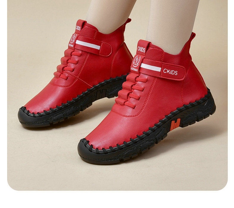 Giày Martin Nữ Cao Cổ Da Bóng Size Lớn Chiều Cao Đế Khoảng 3cm Màu Trắng, Đen, Nâu, Đỏ... chi tiết 2