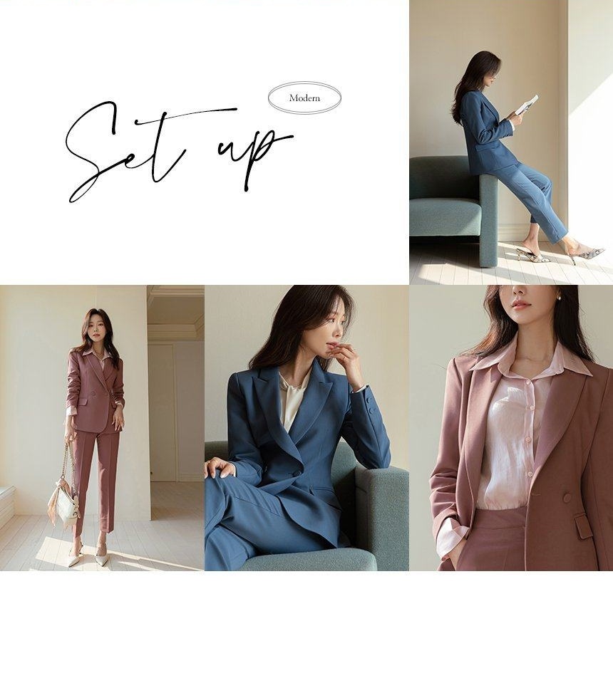 Bộ Vest Công Sở Nữ Áo Khoác Blazer Quần Ống Lửng Phong Cách Hàn Quốc Màu Xanh, Hồng chi tiết 3