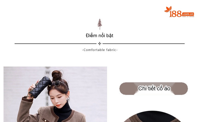 Set Áo Khoác Lửng Chân Váy Tiểu Thư Lót Lông Vũ Trắng Phong Cách Thanh Lịch Màu Nâu, Xám chi tiết 4